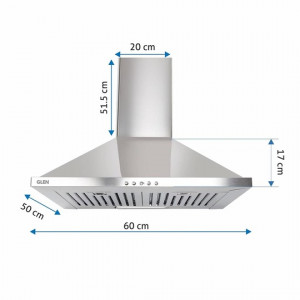 Glen Electric Kitchen Chimney, Pyramid Shape Baffle filters Italian Motor With 7 years warranty on Product, 60cm 1000 m3/h -Black (6050 DX BL) (Silver