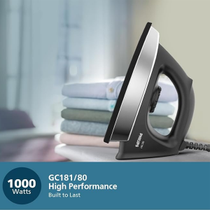 Philips Heavyweight Dry Iron GC181/8- – 1000 watts power, Black Non-Stick Soleplate, Ergonomic Grip