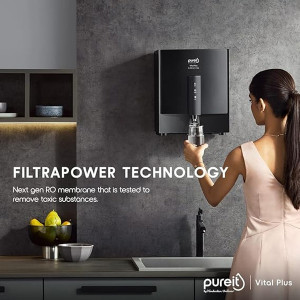 HUL Pureit Vital Plus Mineral RO+UV+MP 6 Stage, 7L |Upto 60% Water Savings| Wall mount Water Purifier with FiltraPower technology (Black)