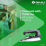 Bajaj DX-2 600W Dry Iron with Advance Soleplate and Anti-bacterial German Coating Technology, Black